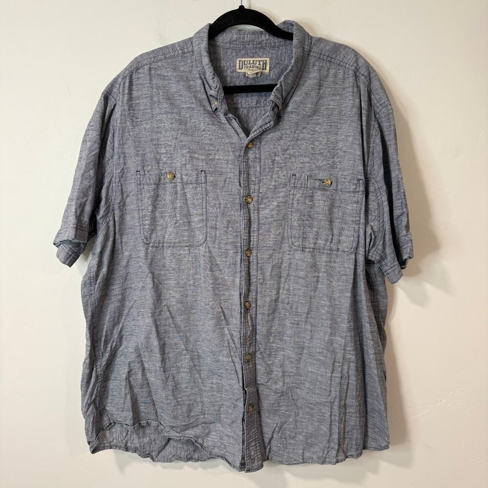 Duluth Trading Co Men's Hemp Cotton Short Sleeve Shirt Button Front Blue‎ 2XL